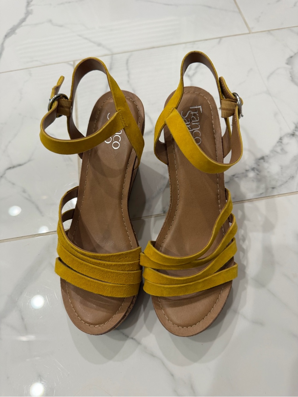 Franco Sarto Yellow Strappy Ankle-Wrap Sandal